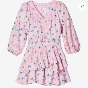 LoveShackFancy Pink with Blue Floral Trim Top